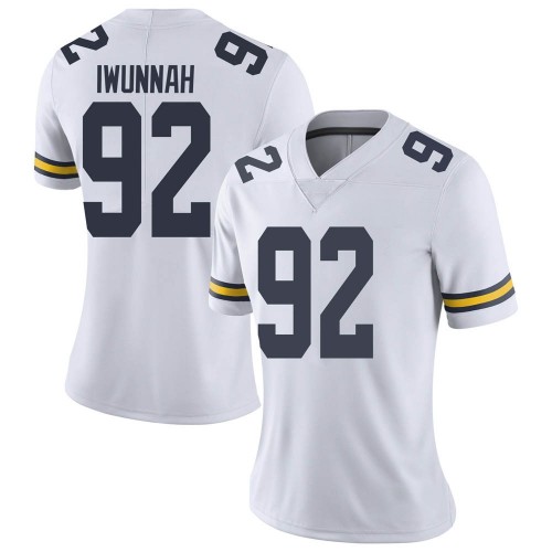 Ike Iwunnah Michigan Wolverines Women's NCAA #92 White Limited Brand Jordan College Stitched Football Jersey HZI3254KA